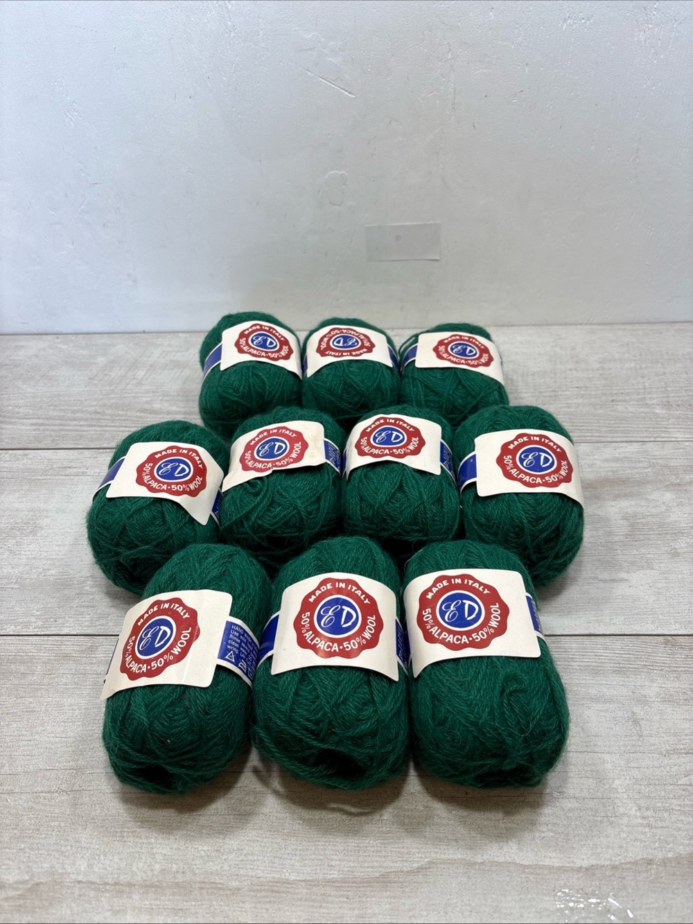 Vintage ED Made in Italy Yarn Lot 10 Skeins Alpaca Wool Blend Hunter Green